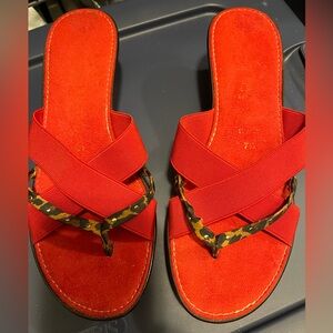 Women's Italian Shoe Makers Slip on Shoes- Red & Leopard- 7 1/2- New With Tags